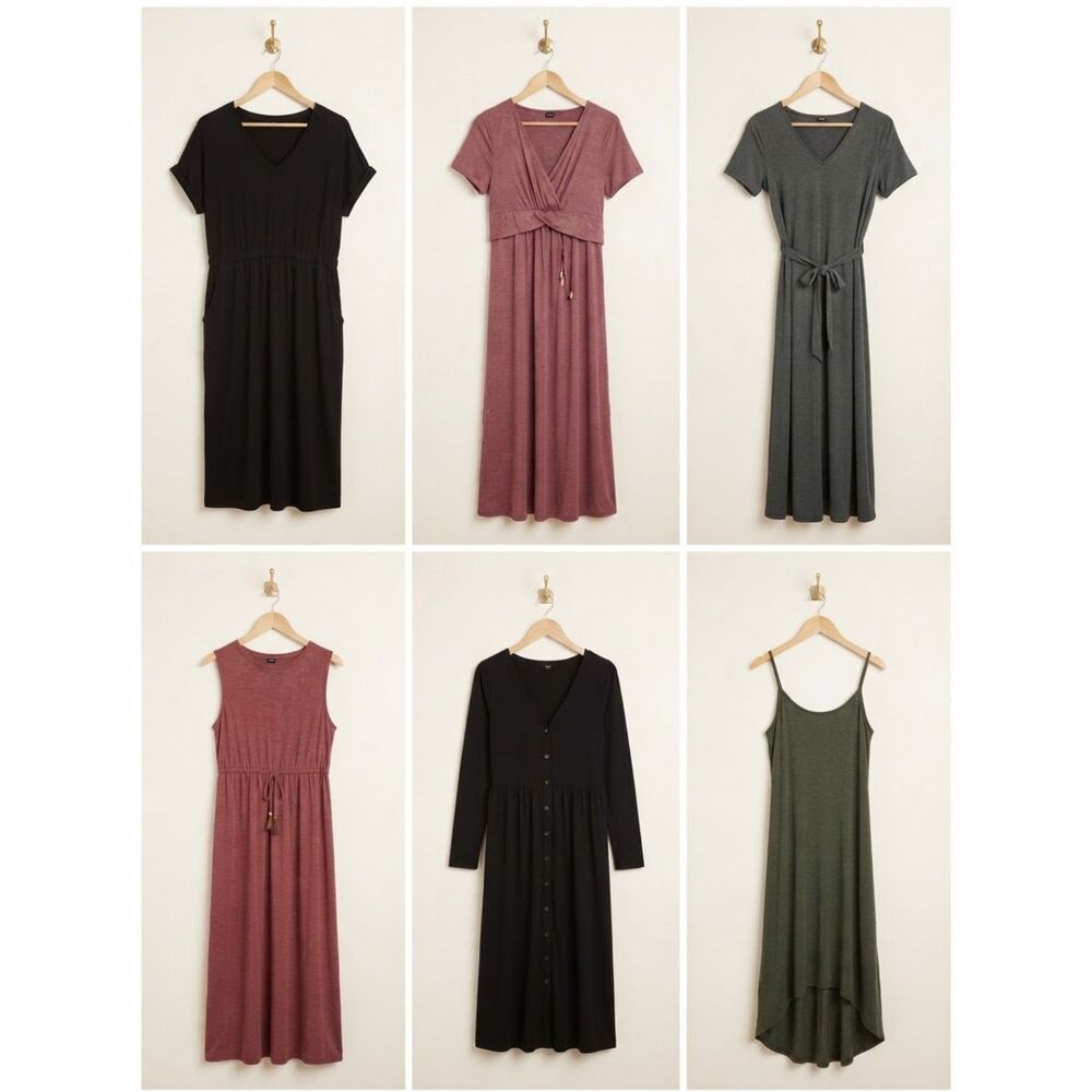 Maternity Dress Bundle Lot of 6 Black Pink Green Maxi Dress Casual Size Medium